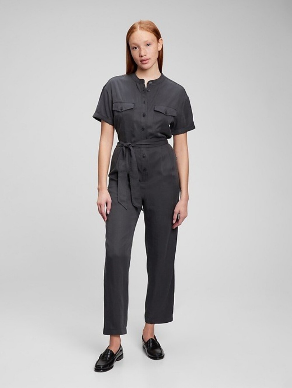 Gap 100% Tensel Lyocell Jumpsuit Size 8 — Cast Iron Gray